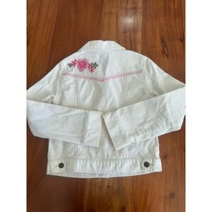 Roxy‎ Girls Y2k Corduroy Jacket White Trucker Embroidered Floral Medium 8 FLAW